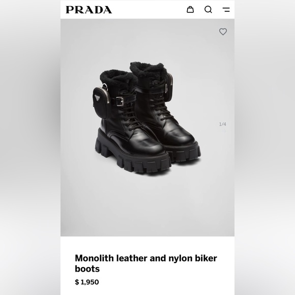 PRADA monolith leather and nylon biker boots with shearling lining black size 35 - Picture 8 of 8